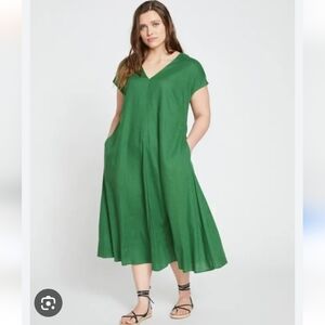 Green V-Neck Midi Dress